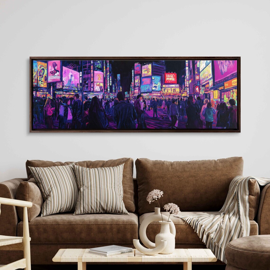 Tokyo Night Neon Street Crowd Panoramic Vibrant City Travel Poster