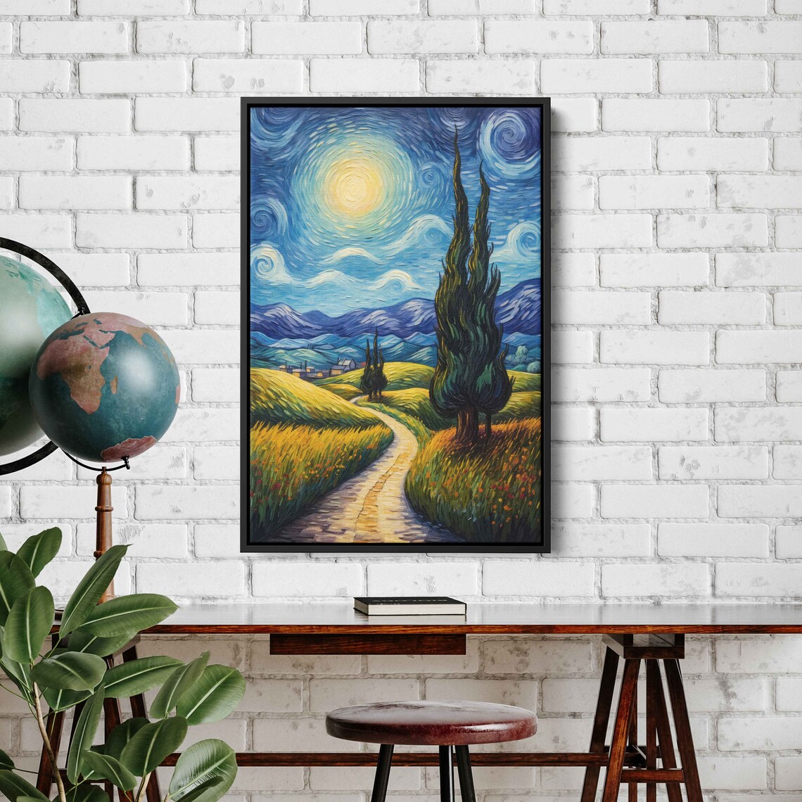 Starry Sun Rural Trail Cypress Trees Golden Wheat Field Van Gogh Art Print