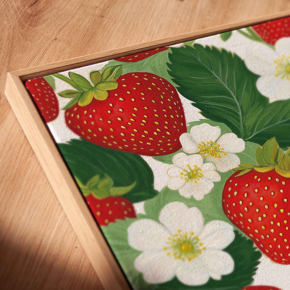 Vintage Strawberry Pattern With Blossoms And Leaves Art Print - Image 2