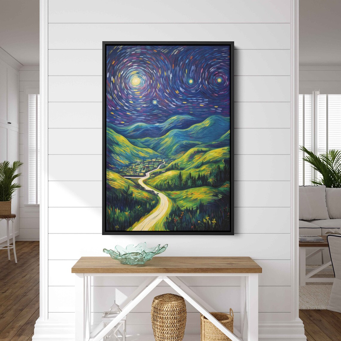 Starry Night Rural Valley Trail Winding Road Village Moon Van Gogh Art Print