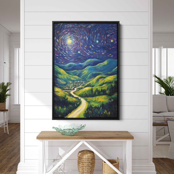 Starry Night Rural Valley Trail Winding Road Village Moon Van Gogh Art Print