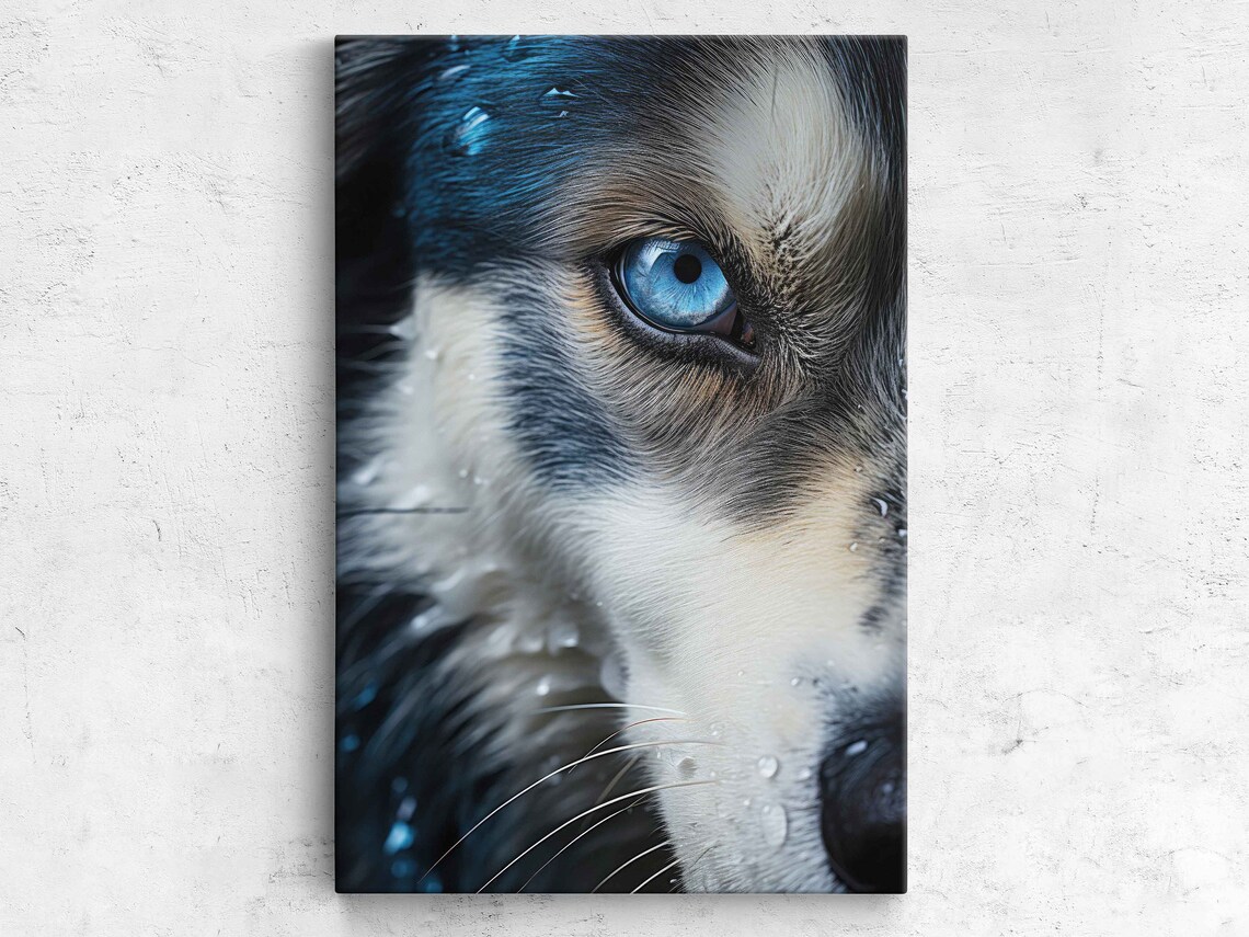 Husky Dog Close Up Blue Eye Detail Animal Portrait Photography Print