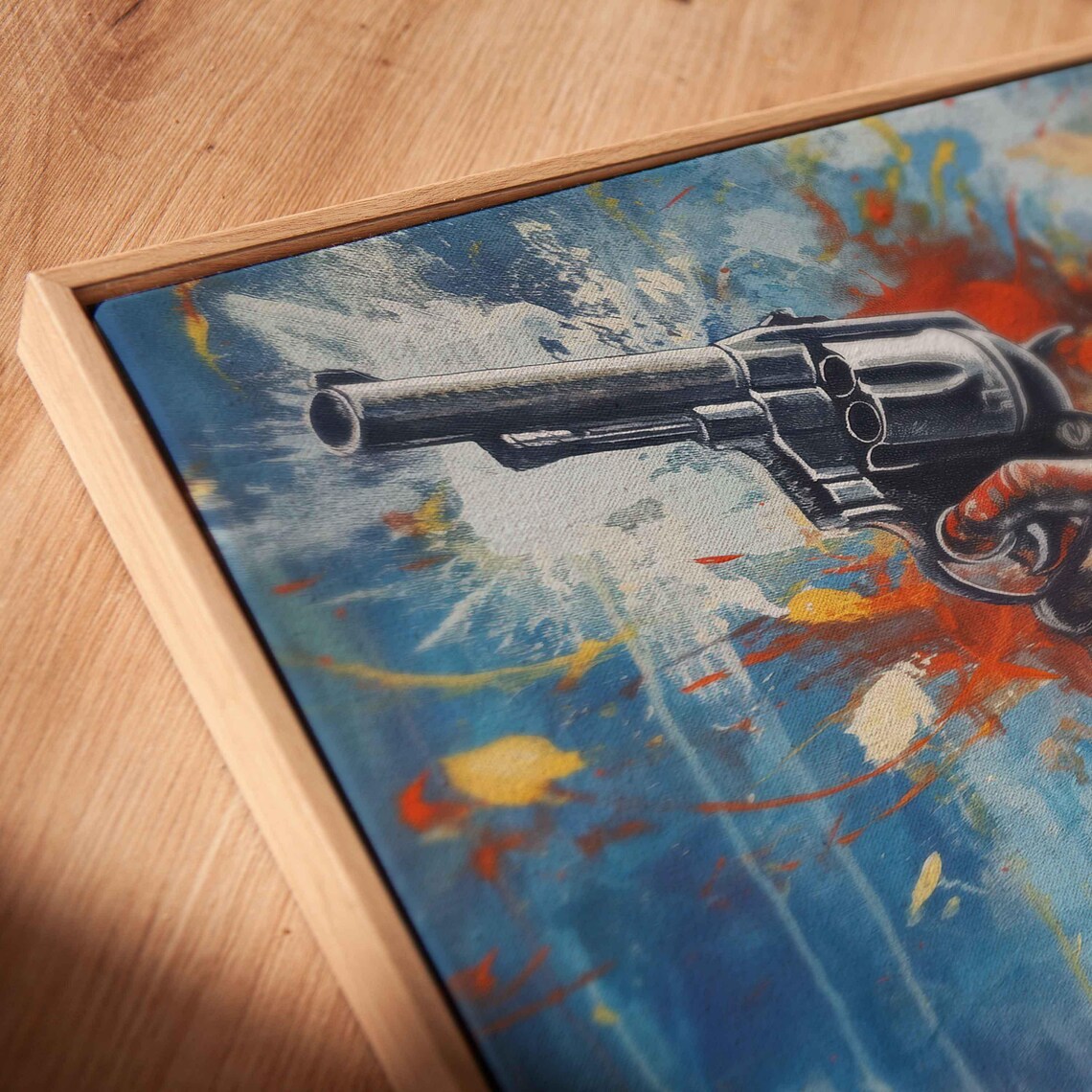 Cowboy Gunslinger Aiming Revolver Blue Orange Painted Poster - Image 2