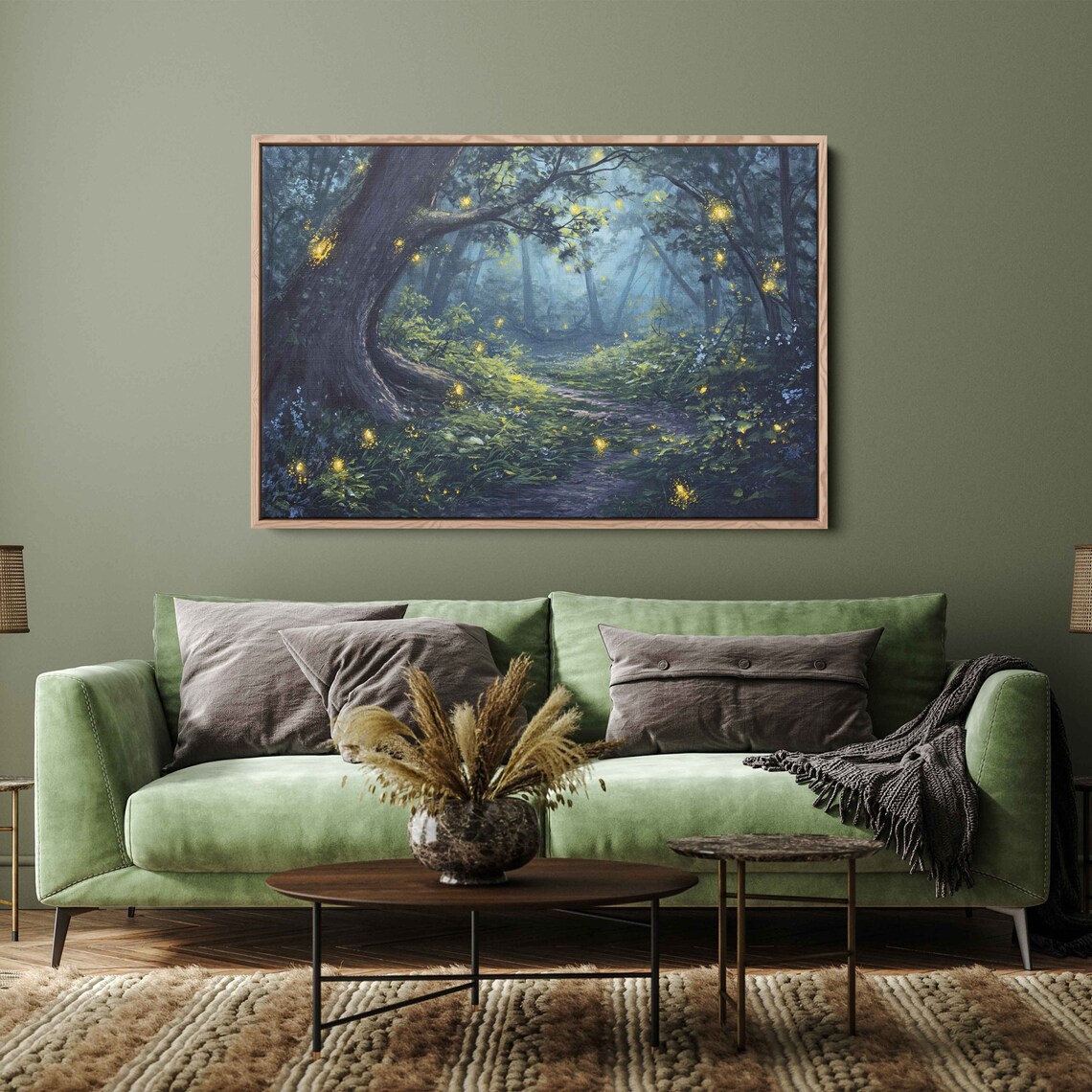 Enchanted Forest Path Wall Art Print Glowing Fireflies Nature Landscape Ready To Hang - Image 3