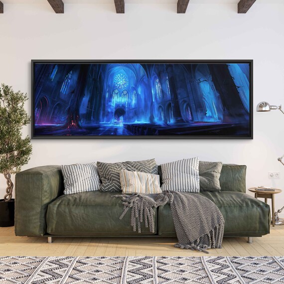 Abandoned Cathedral Blue Stained Glass Rose Window Panoramic Wall Art