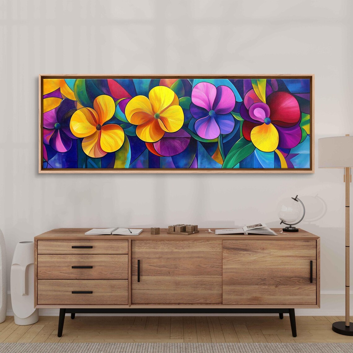 Neon Flowers Intertwined With Geometric Shapes - Image 3