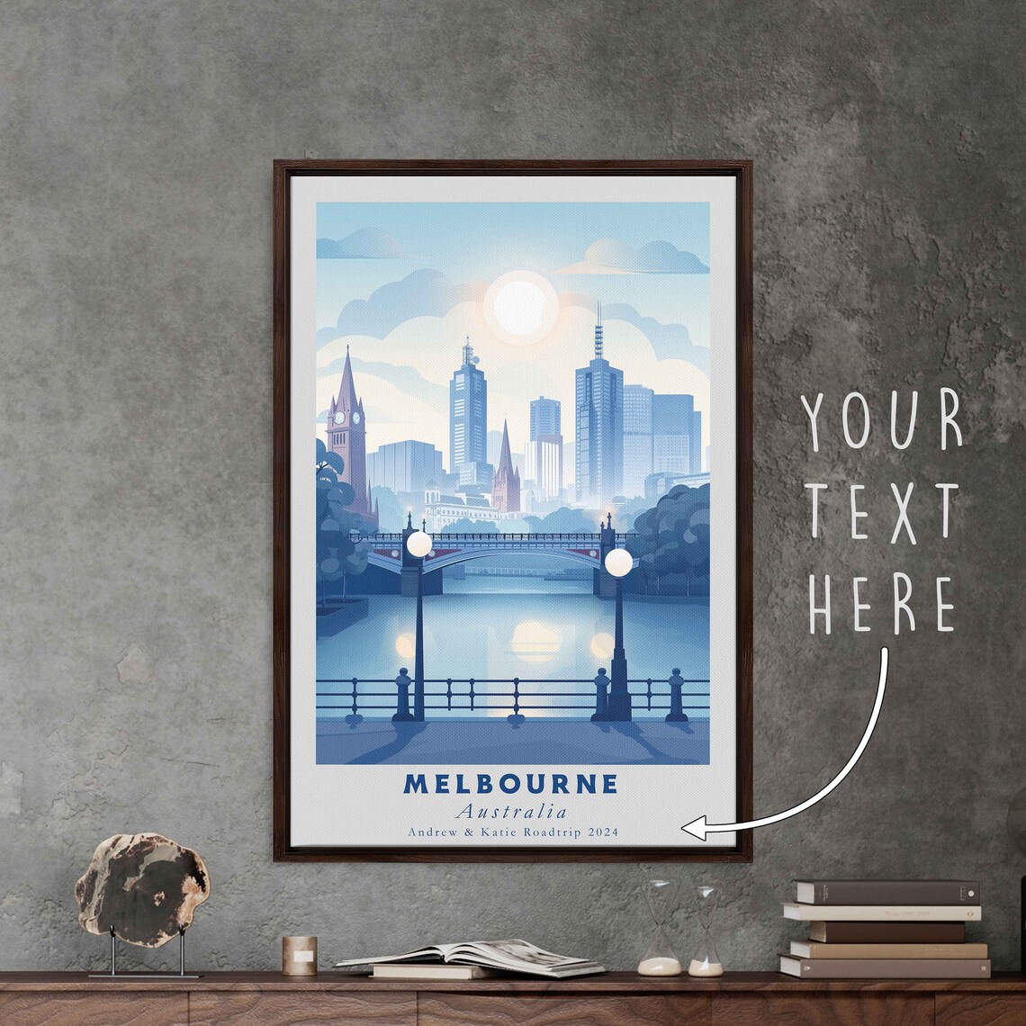 Melbourne Australia Skyline River Bridge Blue Morning Travel Poster - Image 3
