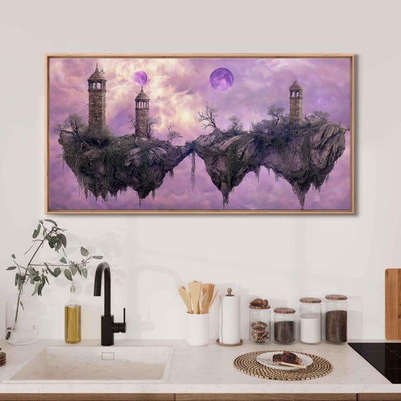 Ancient Watchtowers On Floating Islands Wall Art Print Mystic Landscape Fantasy Atmosphere