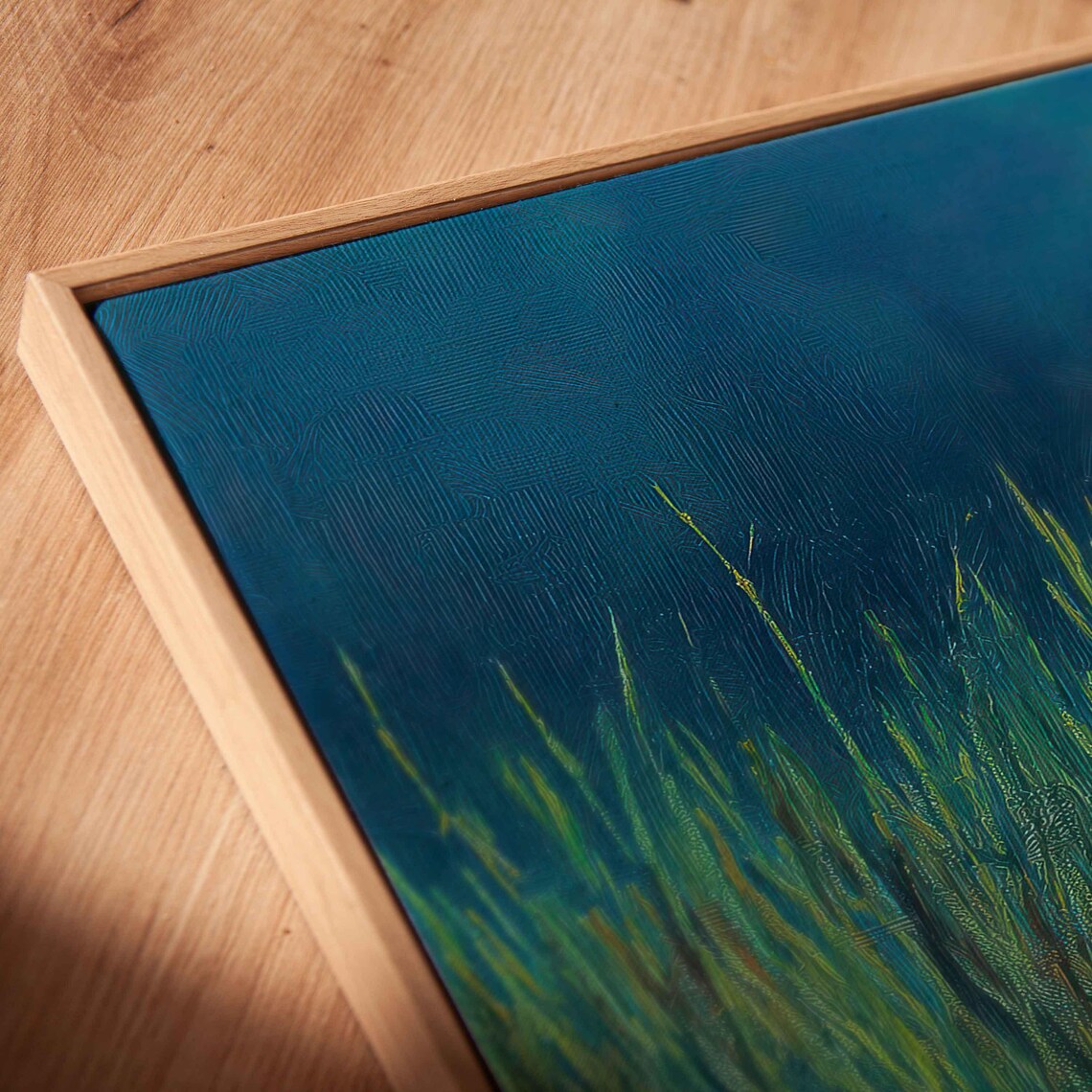 Solitary Canoe On Misty Blue Lake Lily Pads Atmospheric Art Poster - Image 2