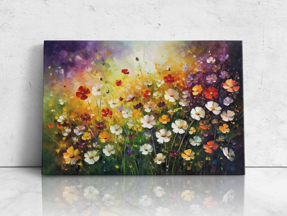 Field Of Wildflowers Palette Knife Oil Painting Vibrant Colors Print On Ready To Hang Mothers Day Gift Gift For Moms