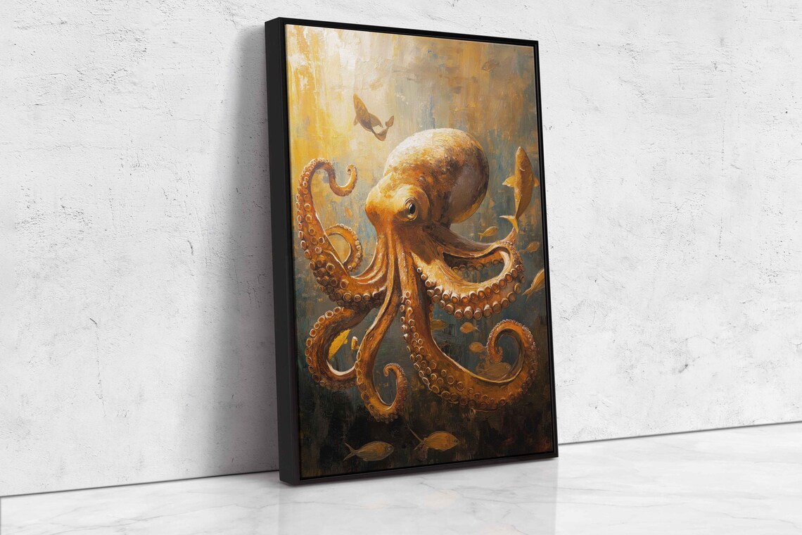 Majestic Octopus Swirling Through Fish Art Print - Image 4