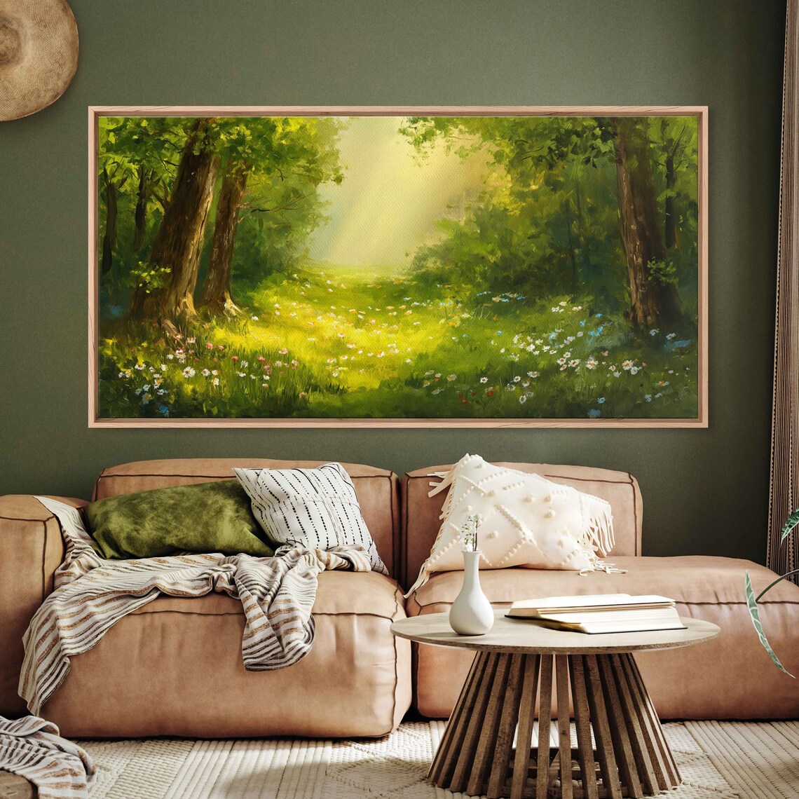 Tranquil Forest Painting Green Nature Framed Print Ready To Hang