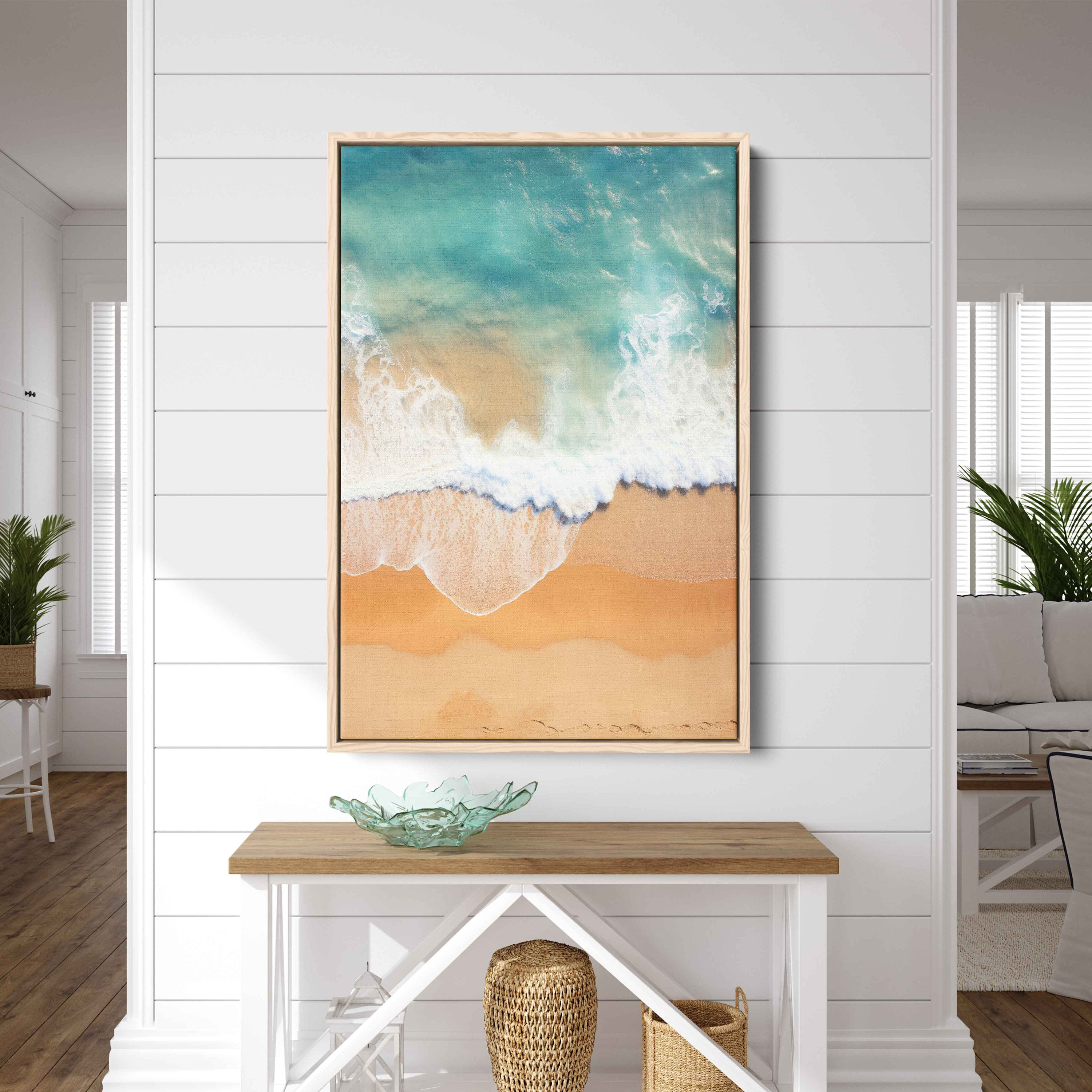 Aerial Ocean Wave Breaking Golden Sand Turquoise Water Beach Art Print
