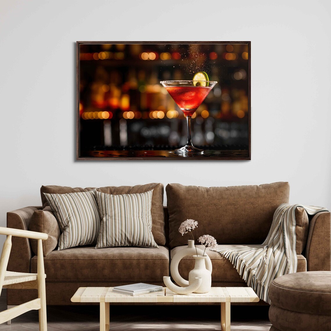 Classic Red Cocktail Martini Glass Lime Garnish Bar Bokeh Photo Wall Poster