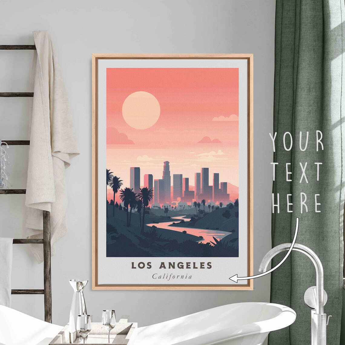 Los Angeles California Retro Skyline Sunset Palms Road Travel Poster