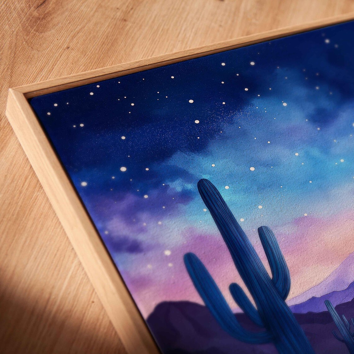 Whimsical Arizona Desert Night Sky Wall Art Print Watercolor Cacti Stars Gradients - Image 2