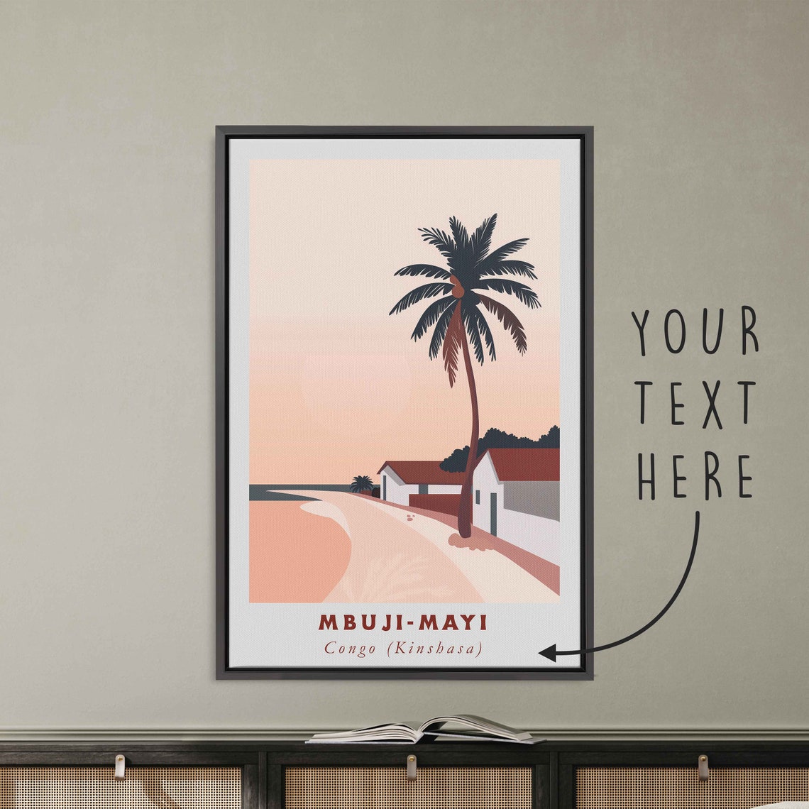 Mbuji Mayi Congo Kinshasa Beach Palm Tree Coastal Sunset Travel Poster