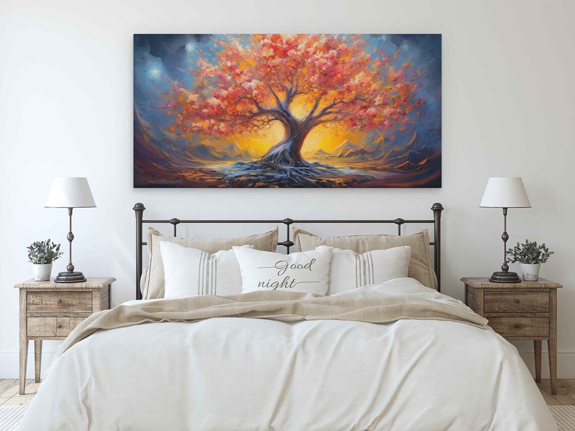 Colorful Glowing Ancient Tree Painting Framed Print Ready To Hang - Image 3