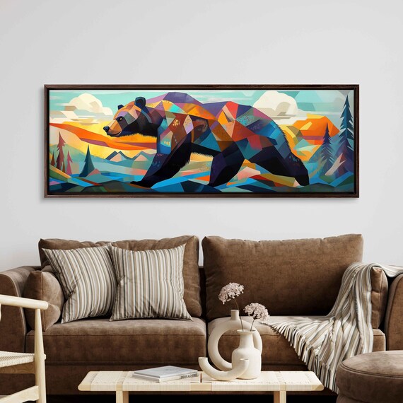 Grizzly Bear Geometric Cubist Style Colorful Wildlife Abstract Poster