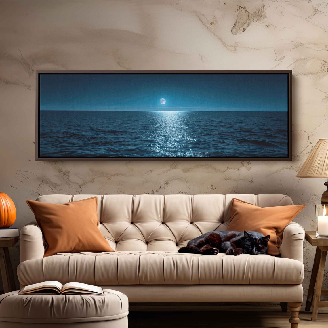 Full Moon Over Calm Dark Ocean Sparkling Moonlight Path Poster - Image 2