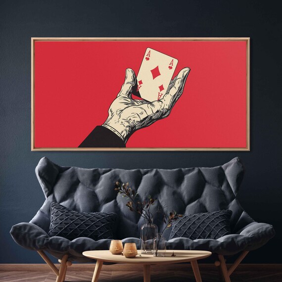 Ace Of Diamonds In Hand Wall Art Print Man Cave Decor Gift For Him Playing Cards Line Art Ready To Hang