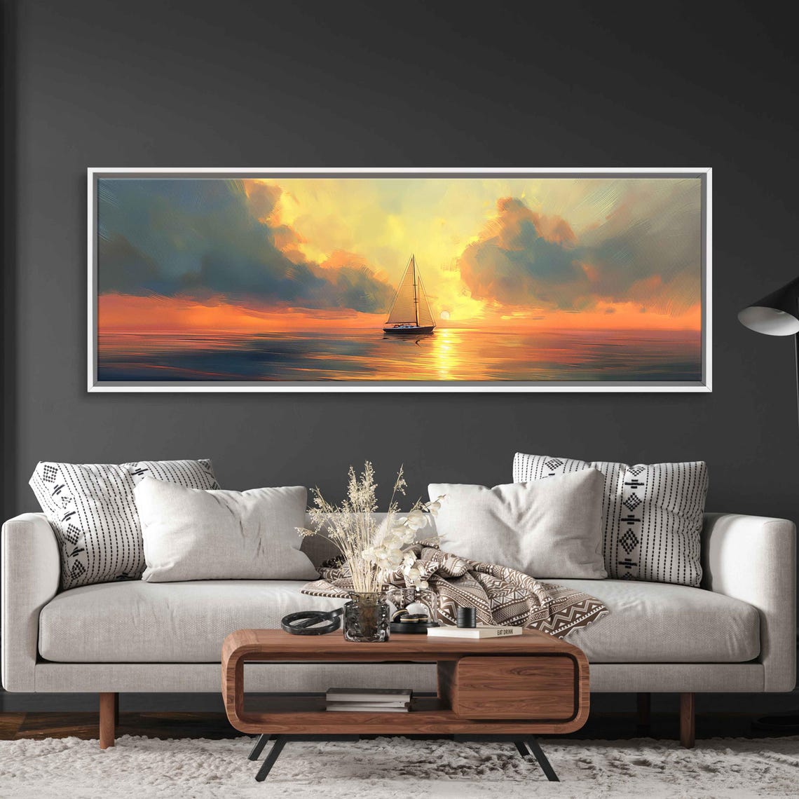 Sailboat At Sunset Golden Horizon Dramatic Clouds Nautical Poster - Image 3