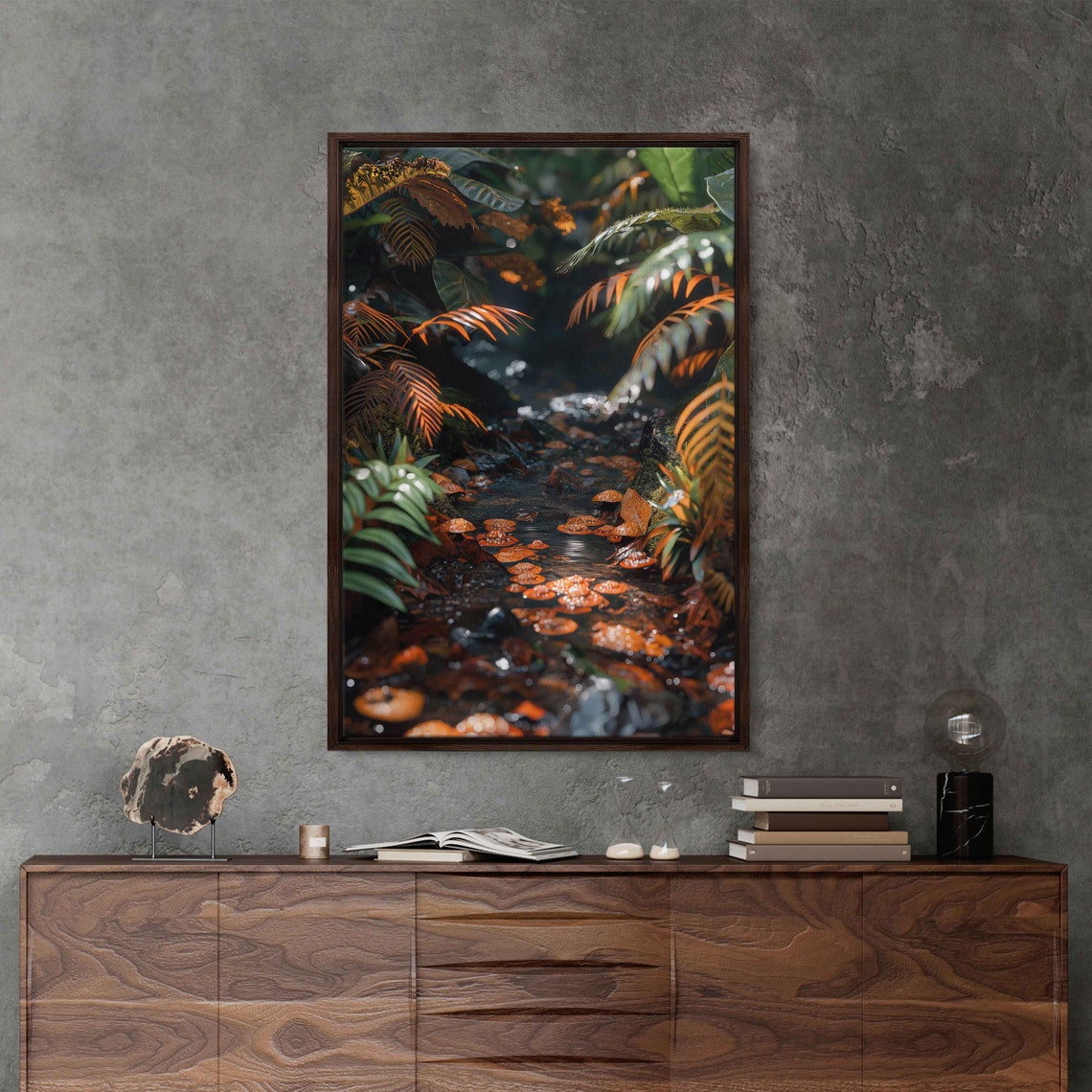 Water Covered Rainforest Floor Hyperrealistic Up Close Wall Art Print Tropical Foliage Rainforest Ferns And Plants Ready To Hang - Image 2