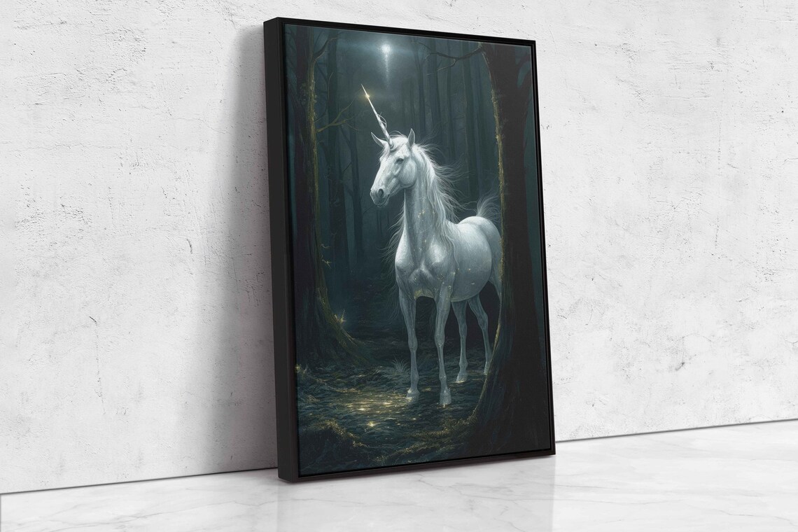Ancient Unicorn In Enchanted Forest Art Print - Image 4