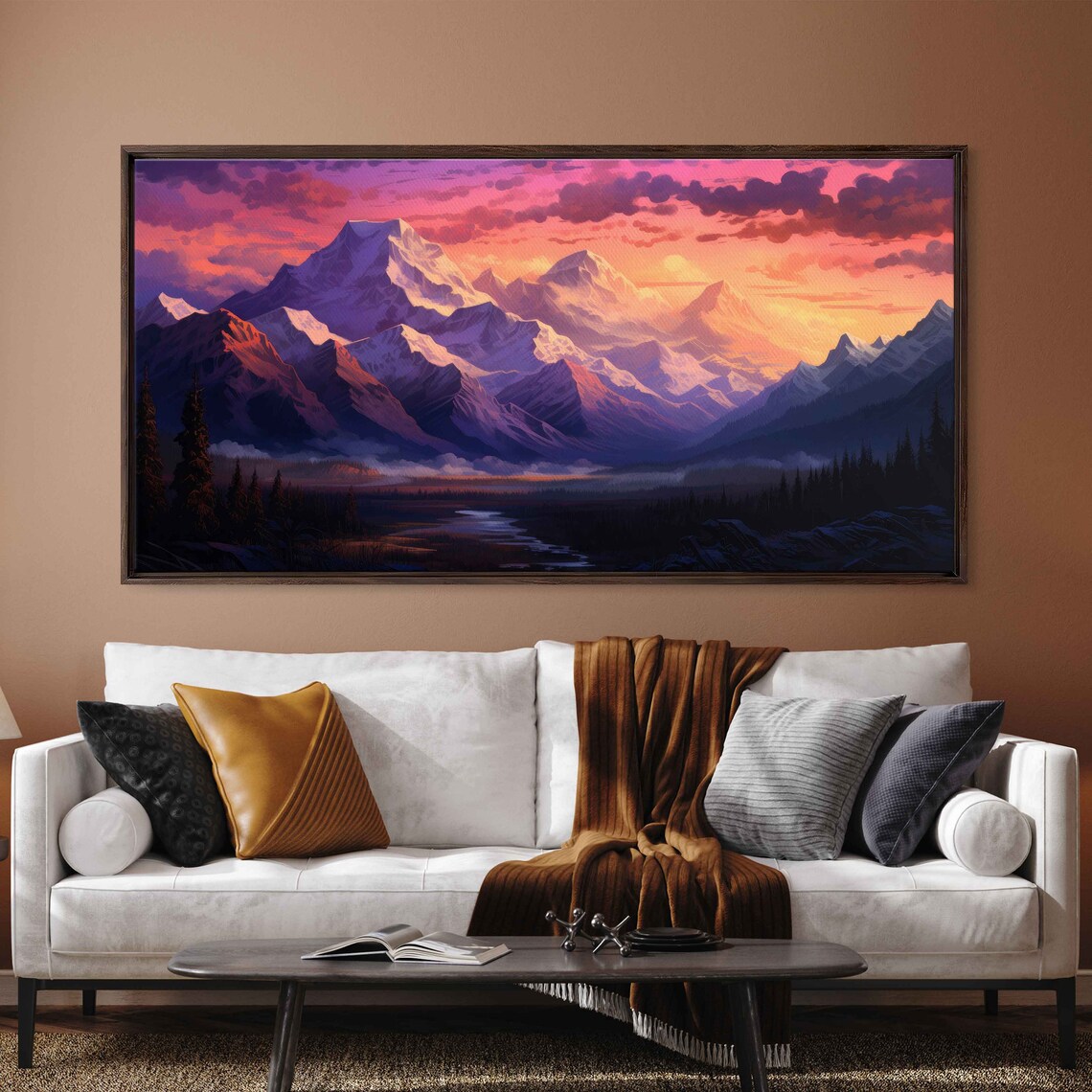 Mountain Range Warm Sunset Framed Print Ready To Hang - Image 3