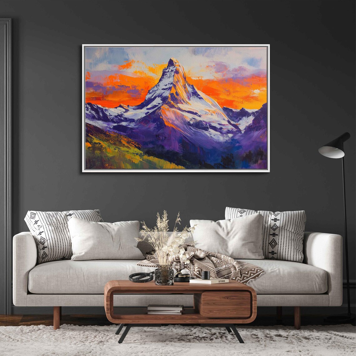 Matterhorn Sunset Wall Art Print Vivid Acrylic Painting Colorful Mountain Scene - Image 3