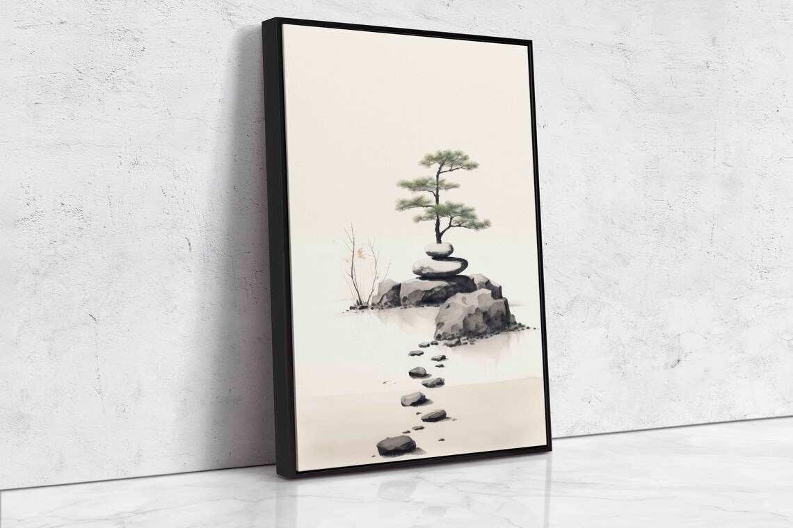 Japanese Zen Garden Watercolor Art Print, Minimalist - Image 4
