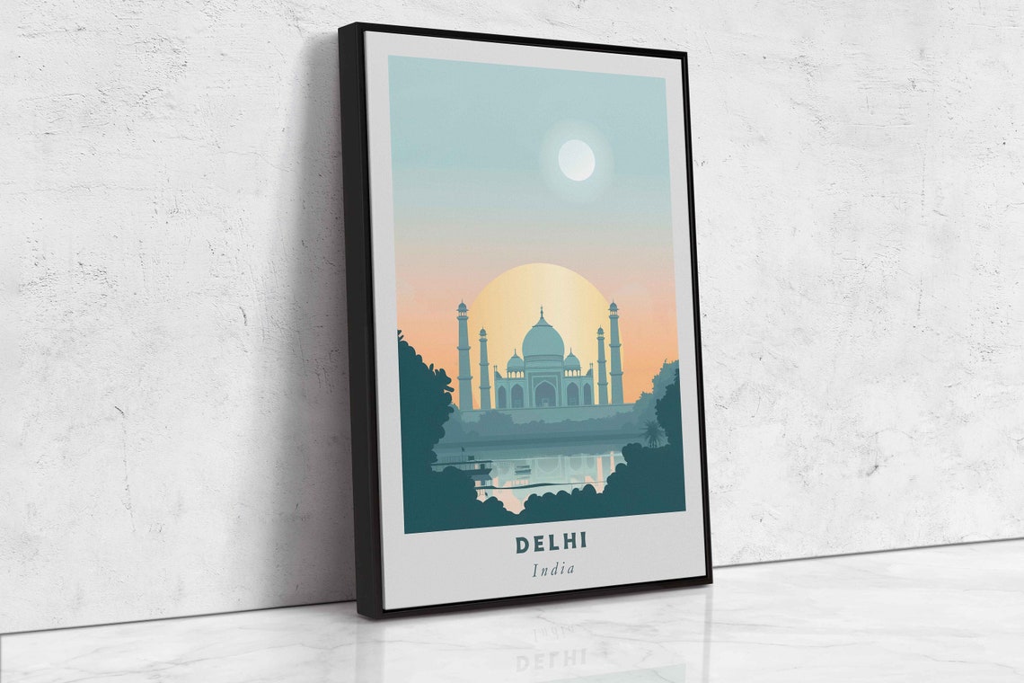 Delhi India Domed Mausoleum Sunset Silhouette River Travel Poster - Image 2