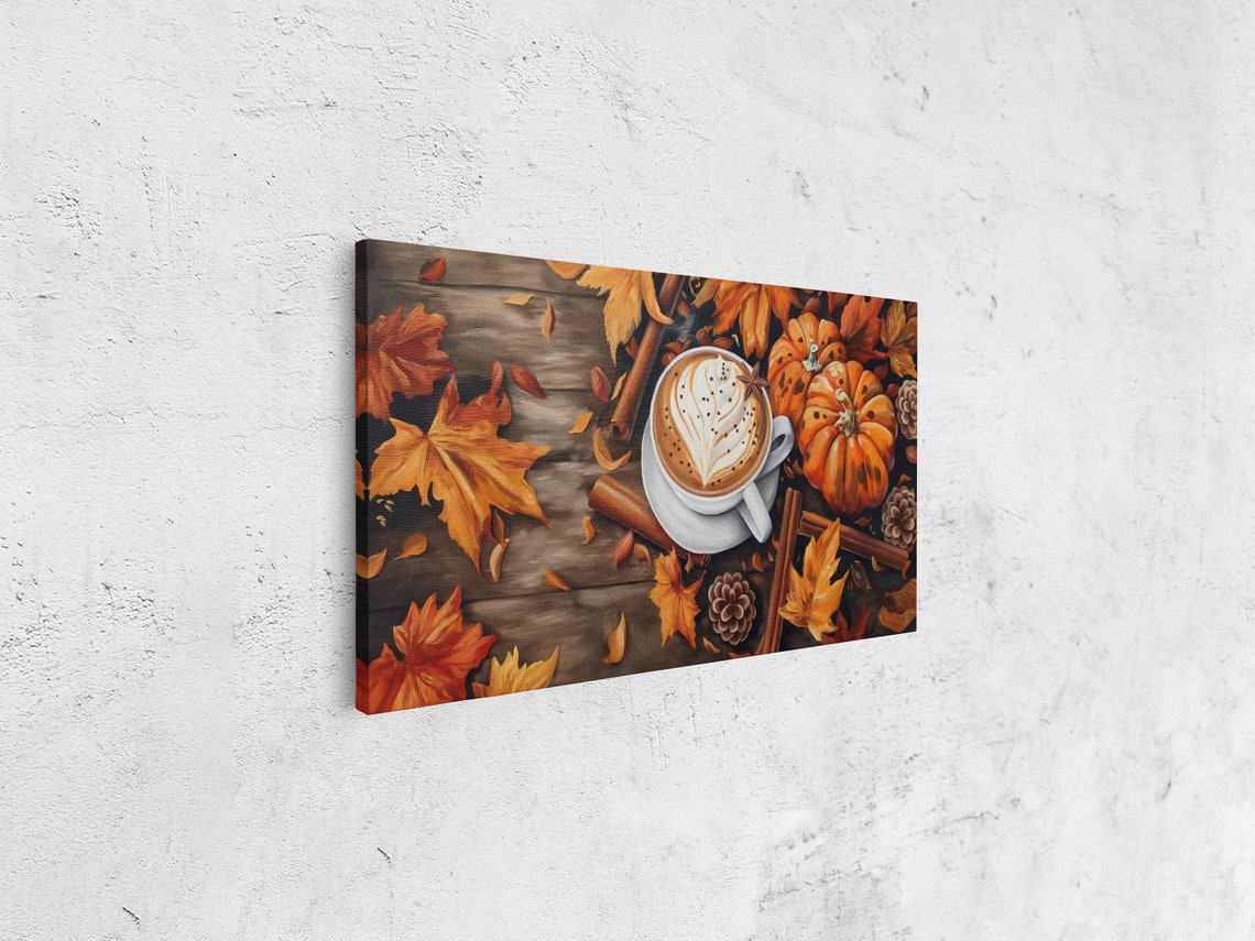 Pumpkin Spice Latte With Fall Leaves Pumpkins Cinnamon Sticks Poster - Image 4