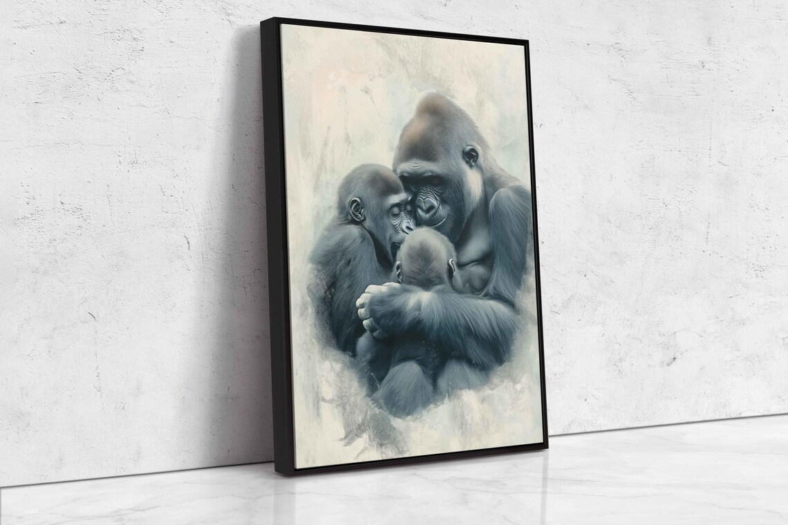 Gorillas Nurturing Each Other, Pastel Watercolor - Image 4