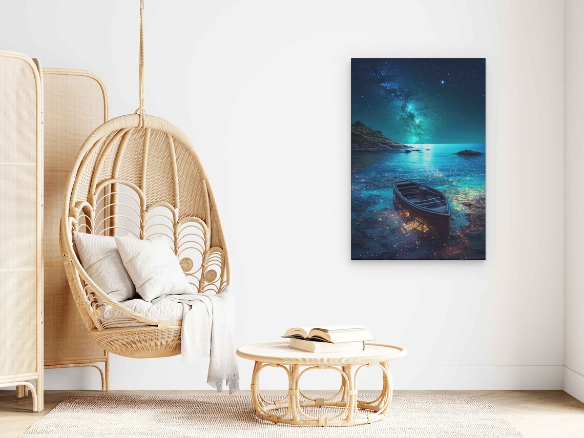 Van Gogh-Inspired Boat on a Beach at Night Art Print - Image 3