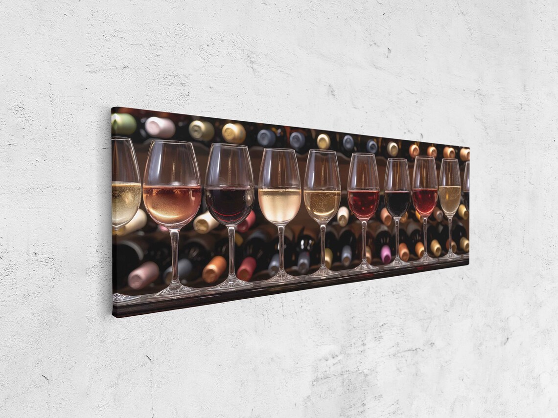 Wine Glasses Lineup Bottles Shelf Behind Panoramic Bar Photography Poster - Image 4
