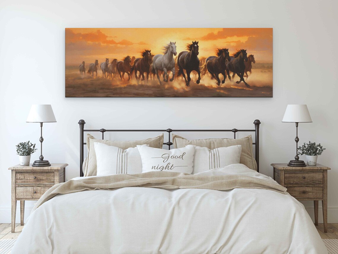Herd of Wild Horses, Desert Oil-Painting Art Print - Image 3
