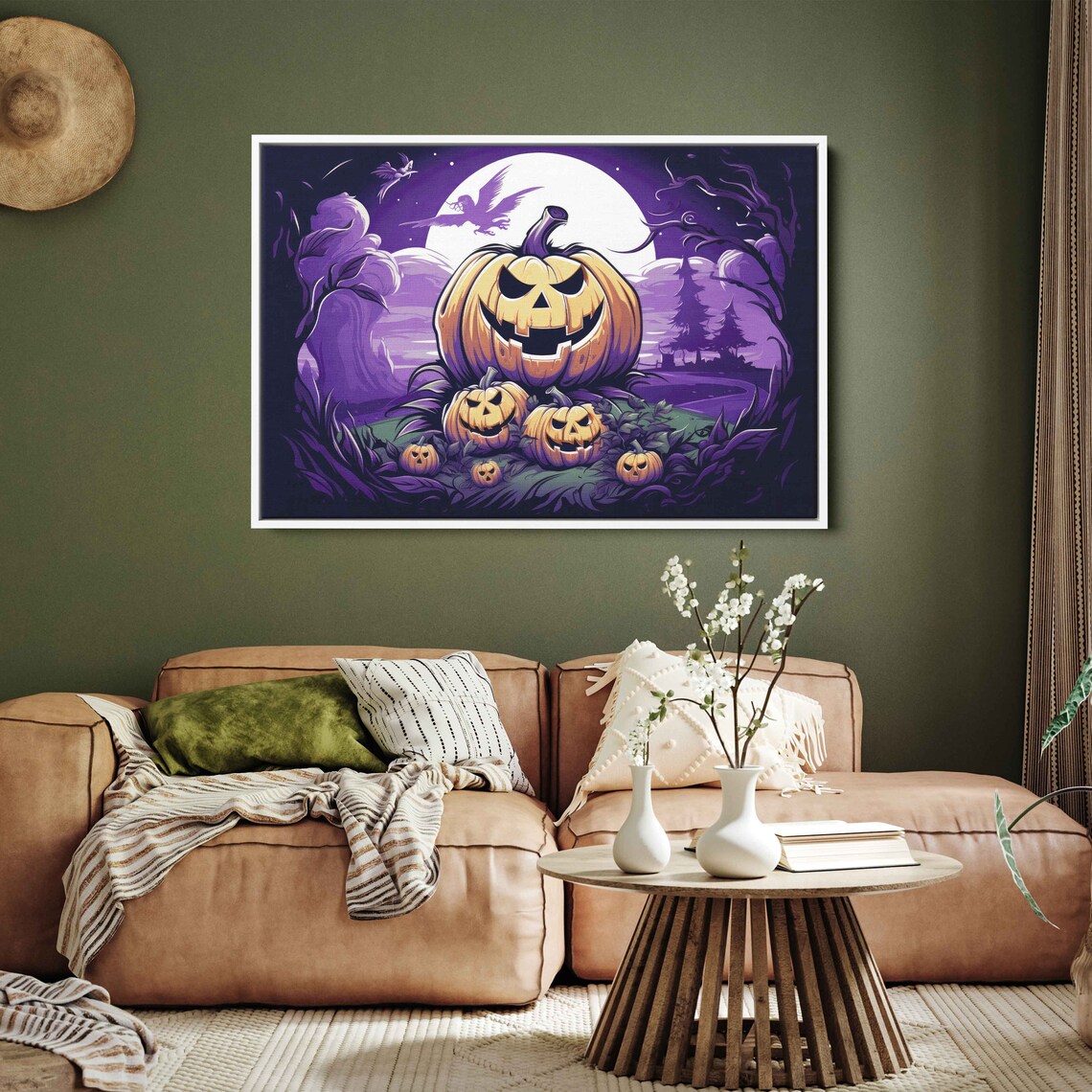 Halloween Jack O Lantern Pumpkins Spooky Full Moon Night Scene Poster - Image 3