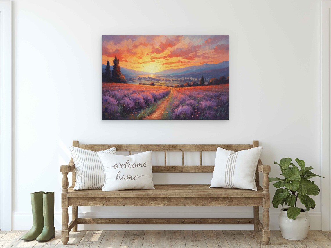 Lavender Field Sunset, Impressionist Art Print - Image 2