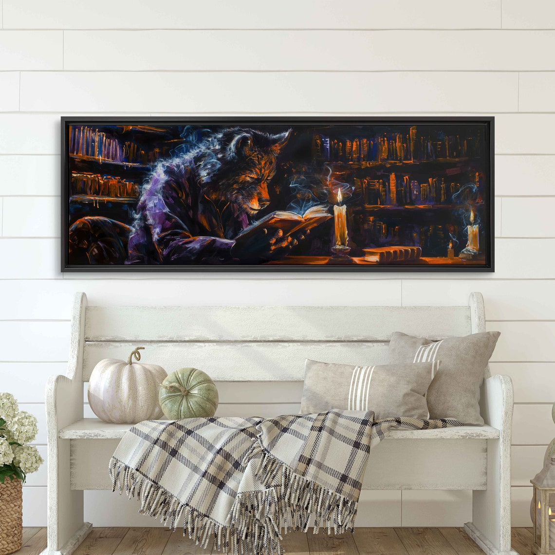 Werewolf Reading Book Haunted Library Candlelight Panoramic Poster - Image 3