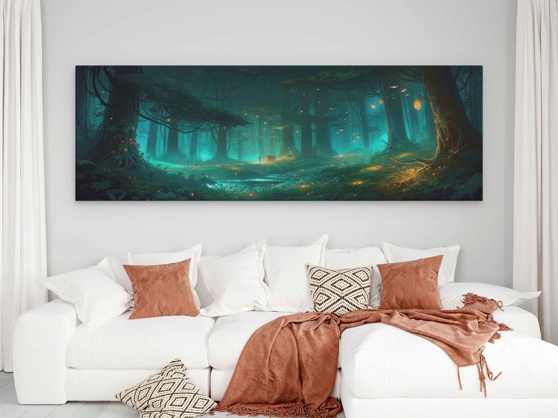 Enchanted Firefly Forest, Panoramic Wall Art Print - Image 2