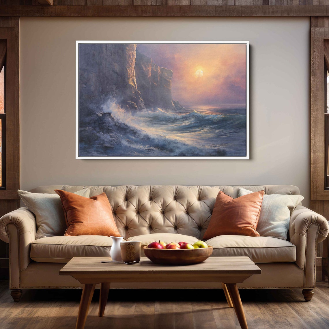 Crashing Ocean Waves Rocky Cliff Sunset Dramatic Seascape Poster - Image 3