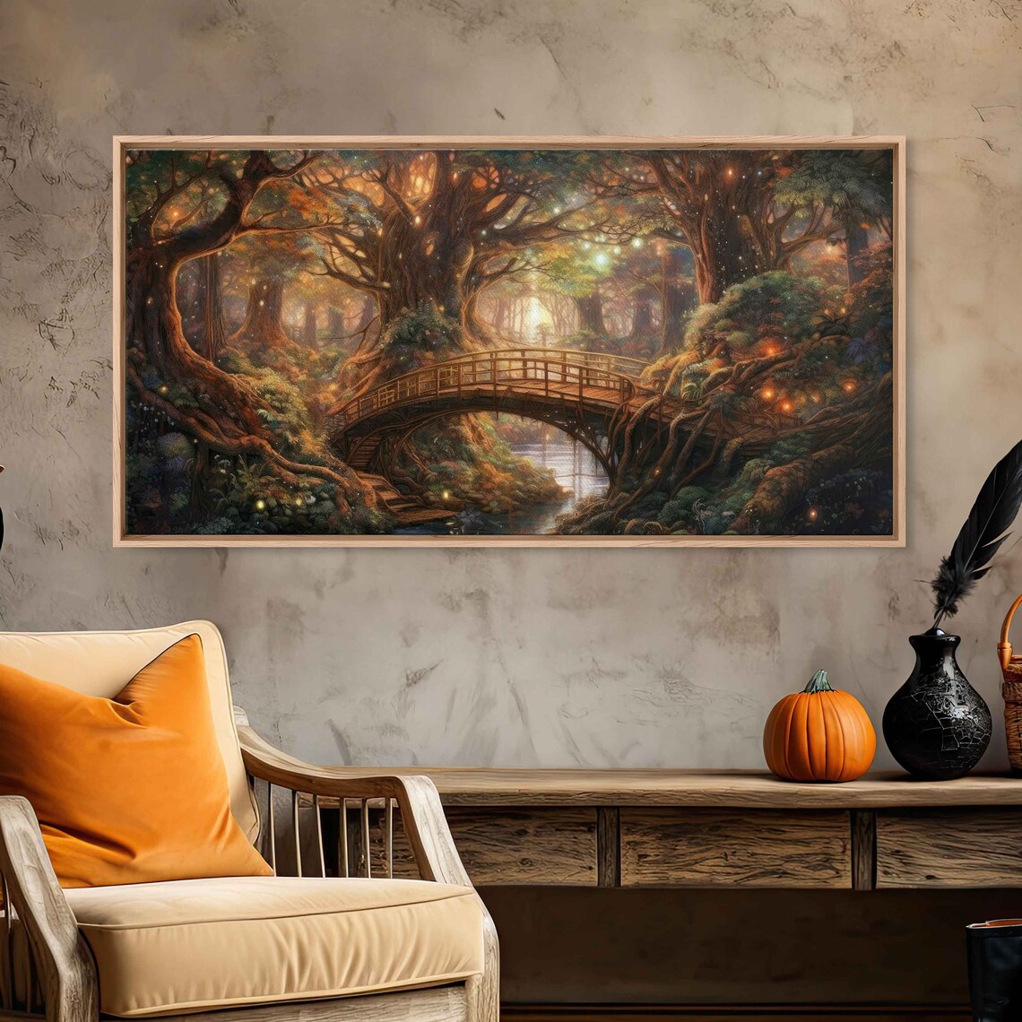 Enchanted Firefly Forest Acrylic Painting Art Print - Image 2