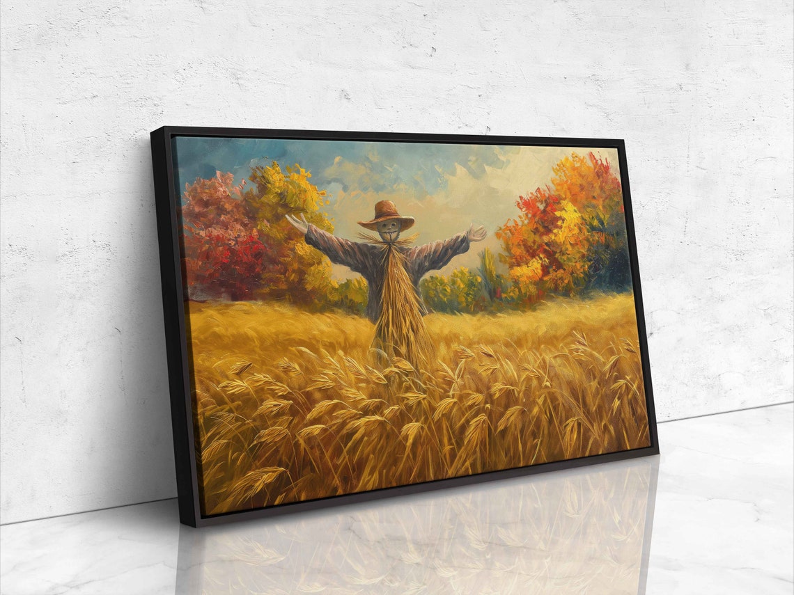 Scarecrow Standing In Golden Wheat Field Autumn Harvest Poster - Image 4