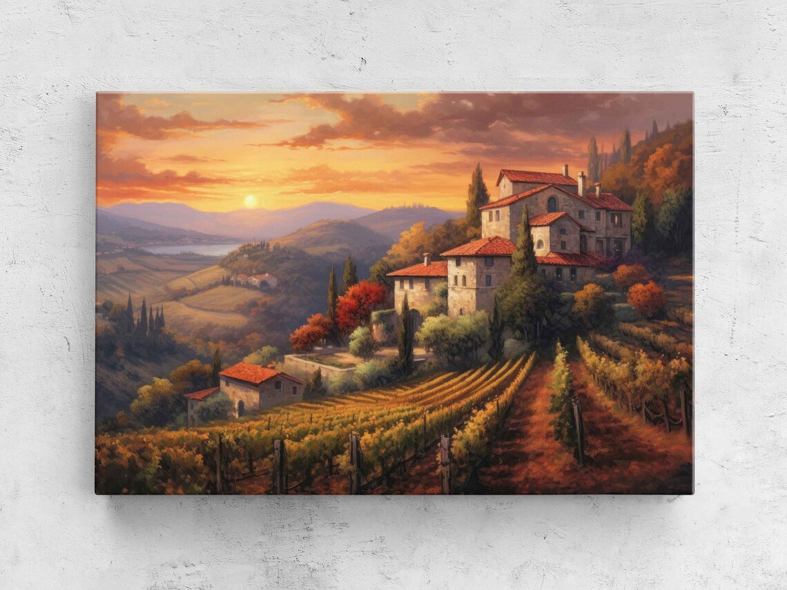 Italian Village Vineyards Sunset Acrylic Art Print