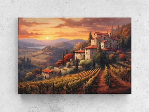 Italian Village Vineyards Sunset Acrylic Art Print