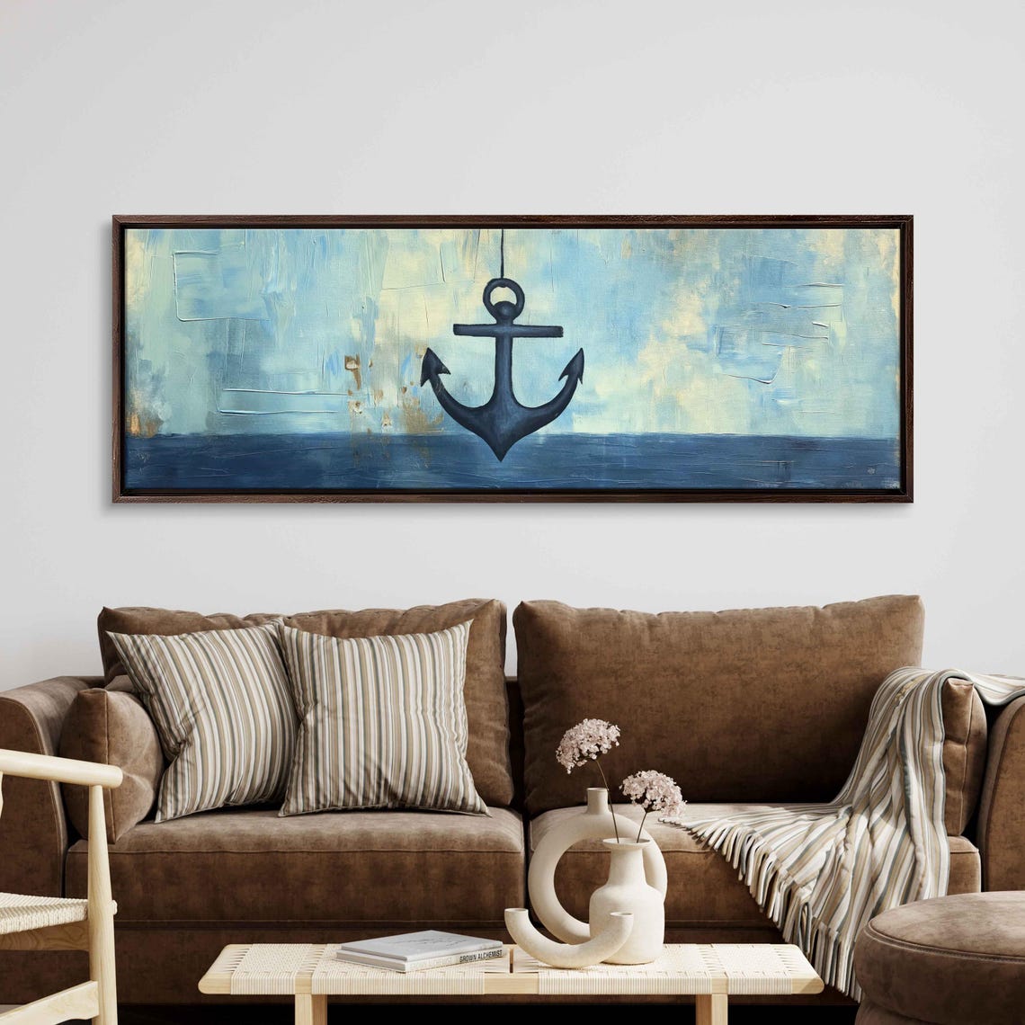 Dark Blue Anchor On Abstract Sea Acrylic Nautical Painting Poster - Image 3