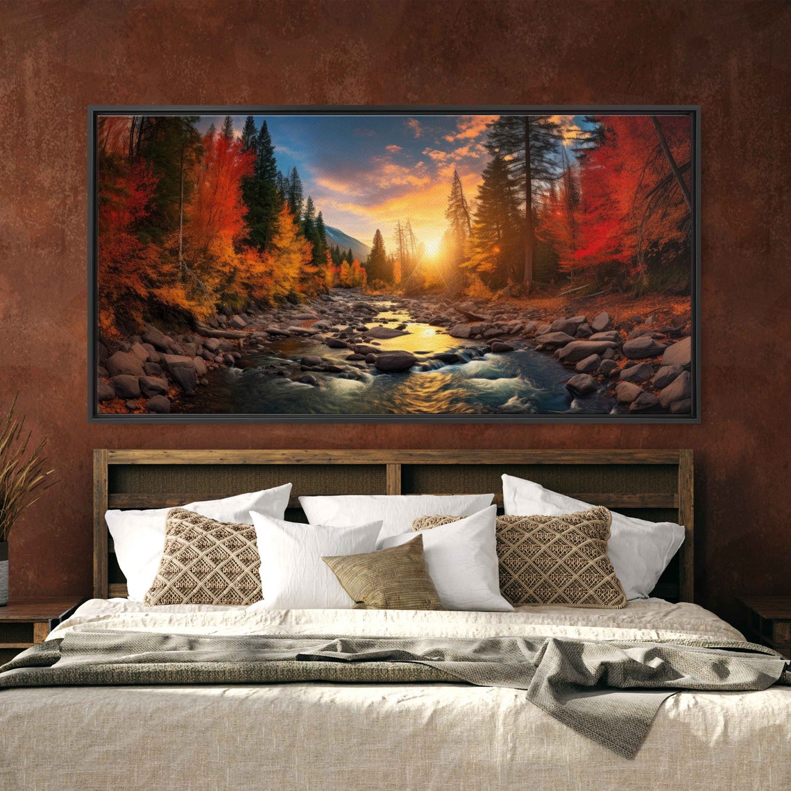 Sunset Autumn Forest Rocky Stream Fiery Fall Foliage Nature Poster - Image 2