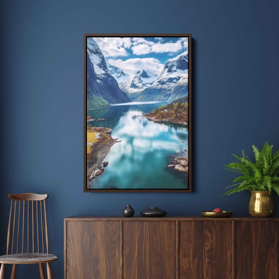 Talkeetna Alaska Uplifting Mountains Painting Wall Art Print Beautiful Snowy Mountain Range Frozen River Ready To Hang