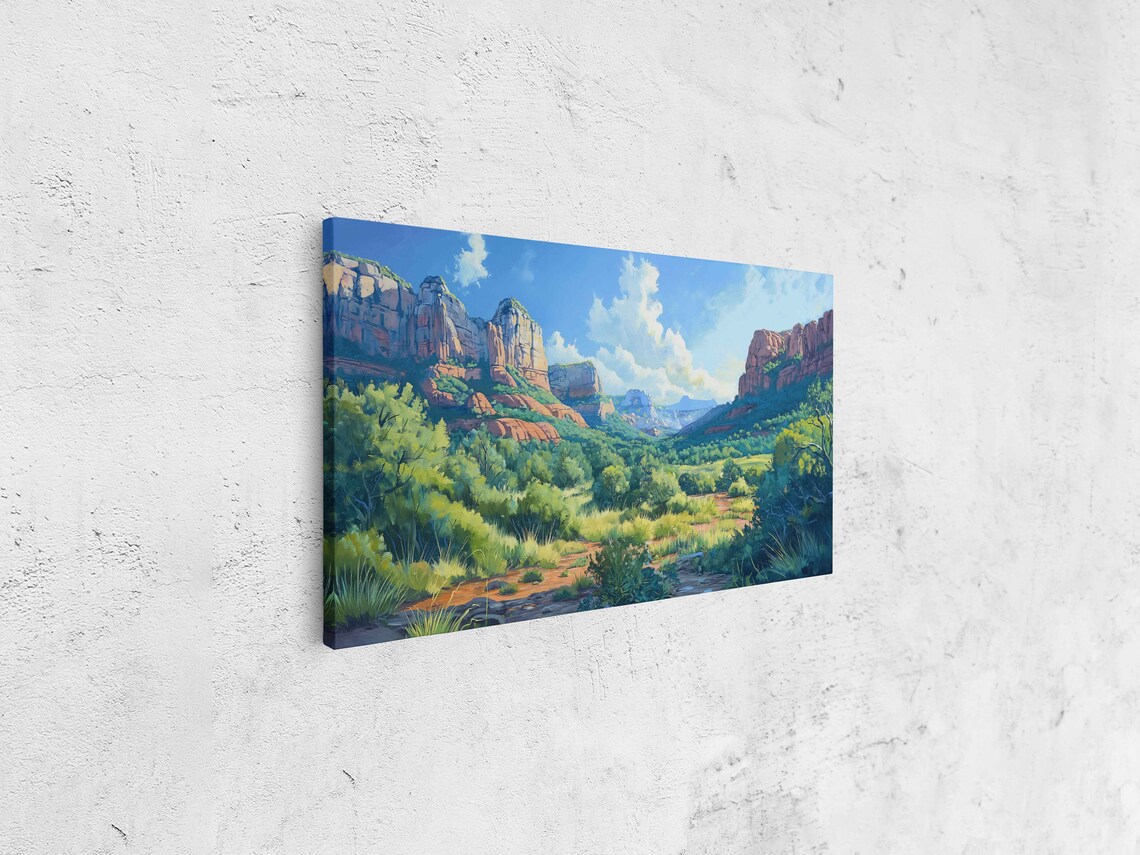 Sedona Red Rock Canyon With Lush Green Valley And Stream Poster - Image 4